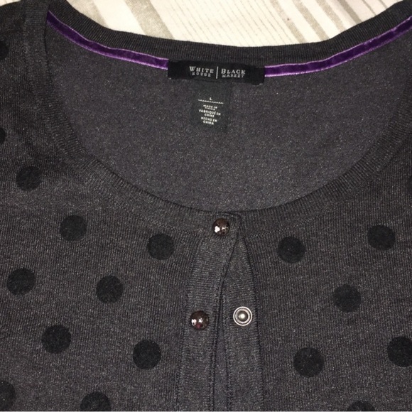 🐰WHBM black on black polka dot snap cardigan Lg - Picture 2 of 5